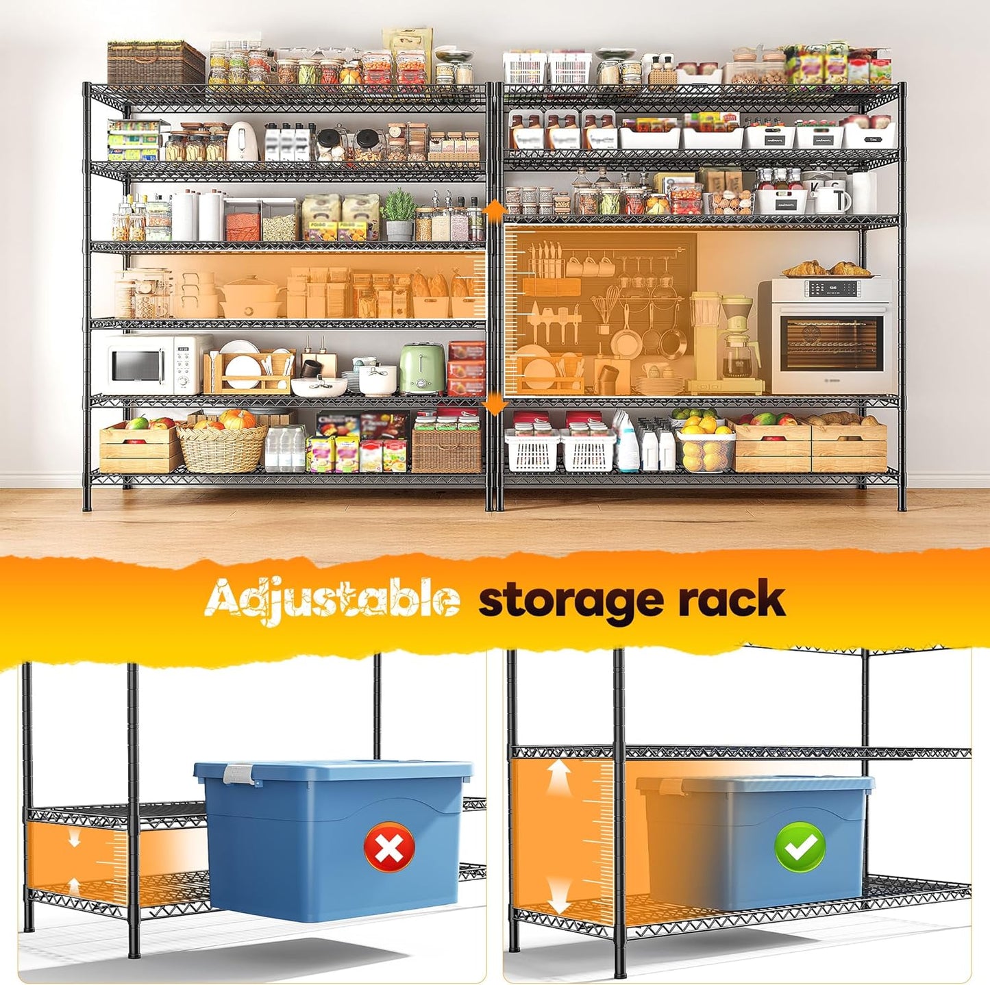 REIBII 83" H Storage Shelves 3840LBS Metal Shelving Unit 6 Tier Wire Shelving Commercial Adjustable Garage Shelving Heavy Duty for Storage Rack for Pantry, Garage, Kitchen, 83" H x 55.5" W x 18" D