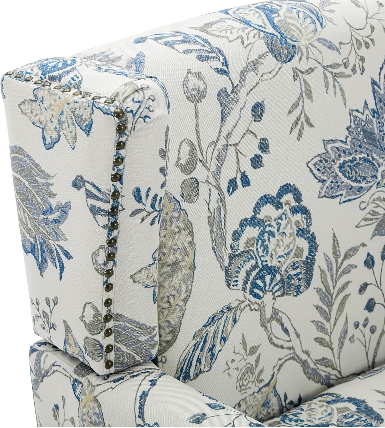 UIXE High Back Floral Accent Chairs Set of 2, Upholstered Armchair in Fabric, Retro Printed Wingback Arm Chair for Living Room, Nailhead Trim Single Sofa Bedroom Reading Seat - Plants Blue