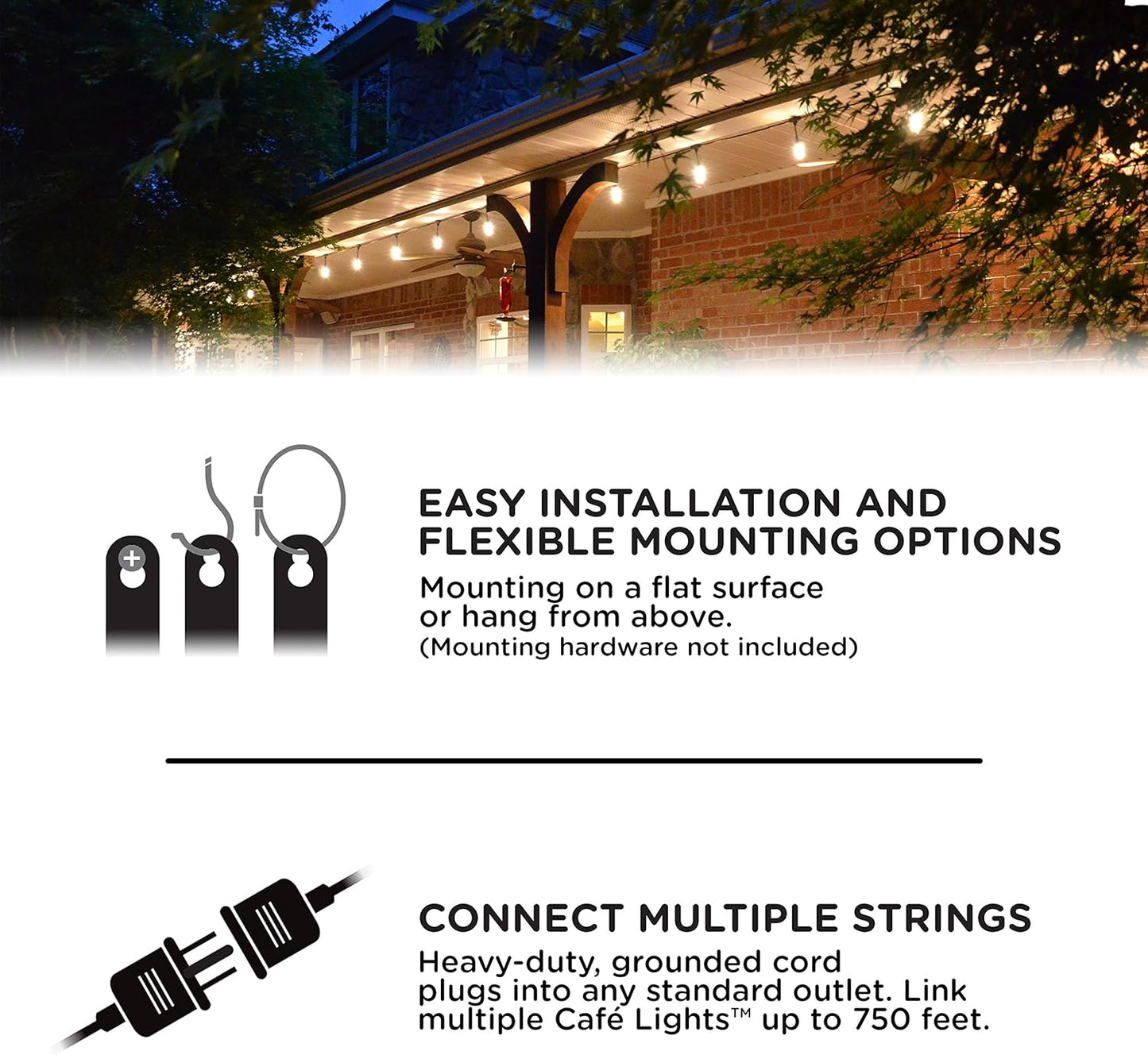 Enbrighten LED Outdoor String Lights 24ft Soft Warm White Patio Lights with Ultra-Durable Shatterproof and Waterproof Acrylic Bulbs for Balcony, Backyard, Porch, Gazebo, Deck, Party and Market, 35629