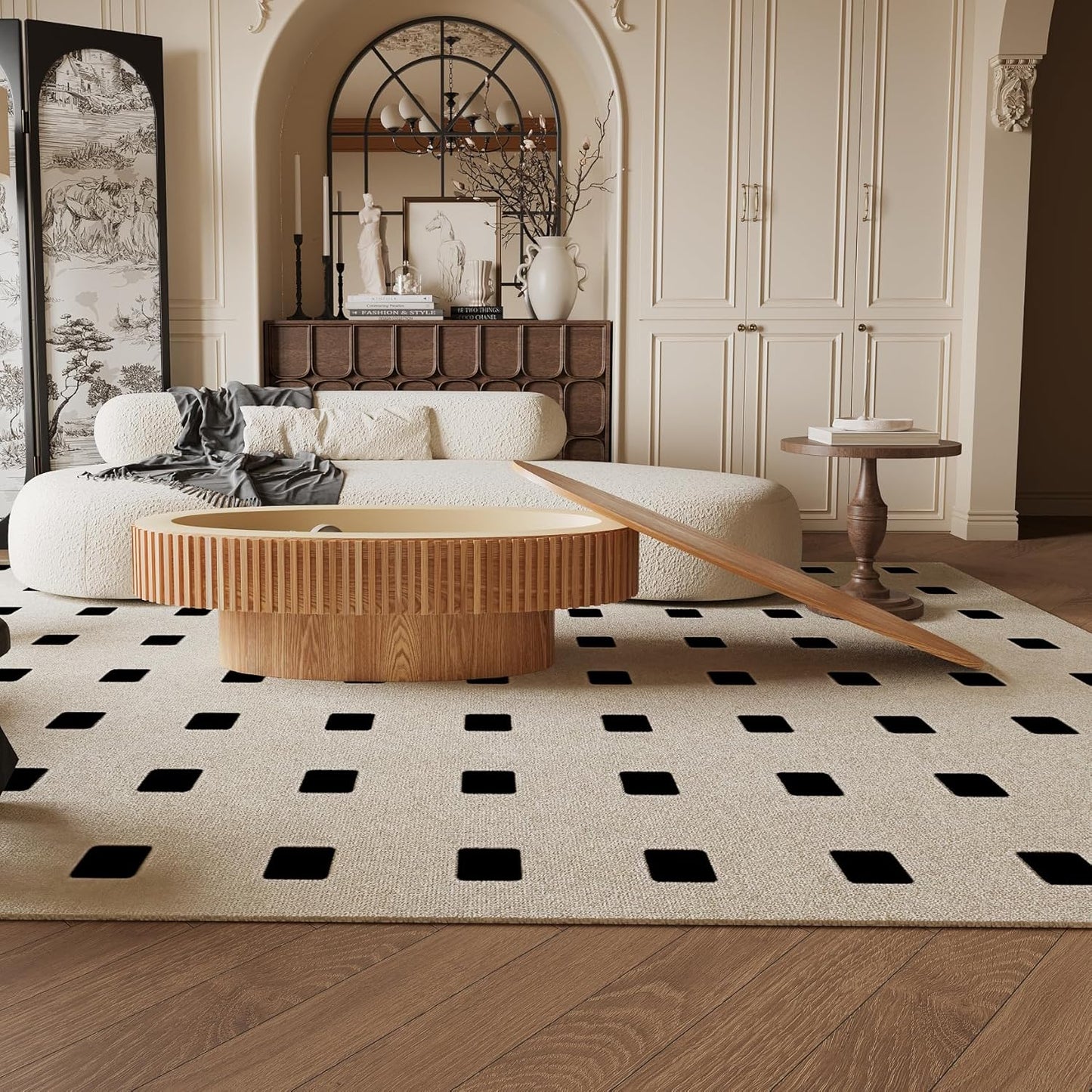 47.2''Oval Coffee Table with Storage, Mid Century Modern Drum Center Tables with Lid Fluted Solid Wood Side Coffee Table Pedestal Tea Table for Living Room, Bedroom, Apartmen-Natural