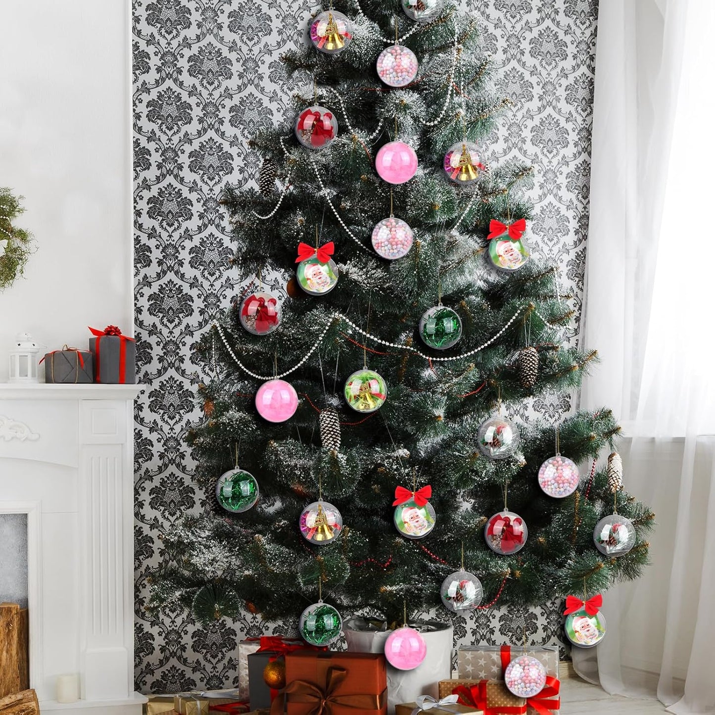 ANVAVO 50 Clear Plastic Fillable Ball Ornaments - DIY Craft Transparent Baubles - Shatterproof Christmas Tree Hanging Ornaments for Christmas, New Years, Birthday, Wedding, Home Decor