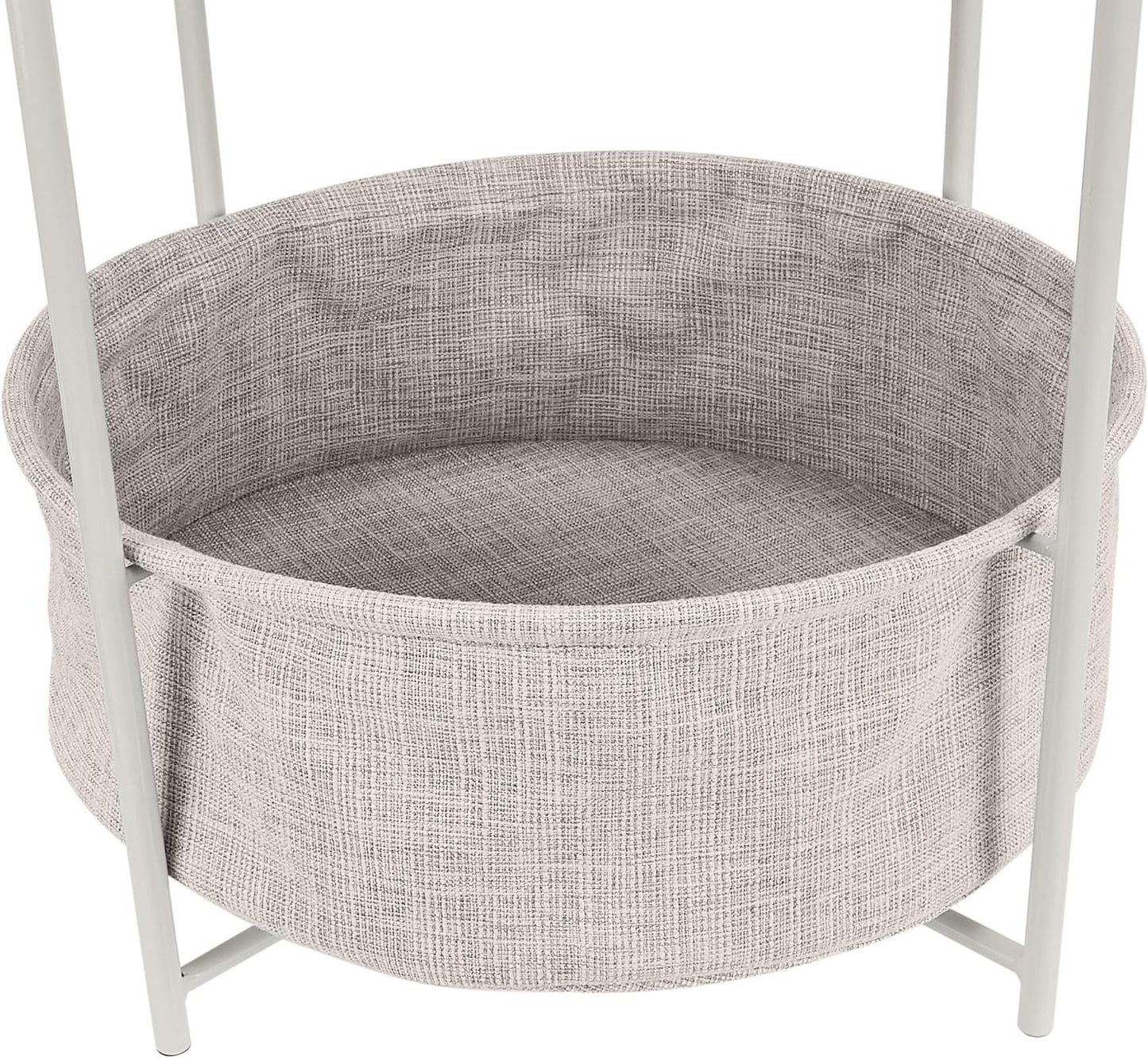 Amazon Basics Round Storage End Table, Side Table with Cloth Basket, White/Heather Gray, 17.7"L x 17.7"W x 18.9"H