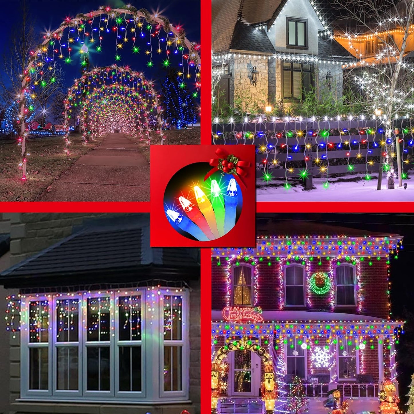 612 LED 60FT Christmas Lights with 136 Drops, 12 Modes Dimmable Multicolor Outdoor Hanging Lights with Timer Memory, Waterproof Curtain Lights for Home Bedroom Indoor Tree Window Roof Fence Wedding