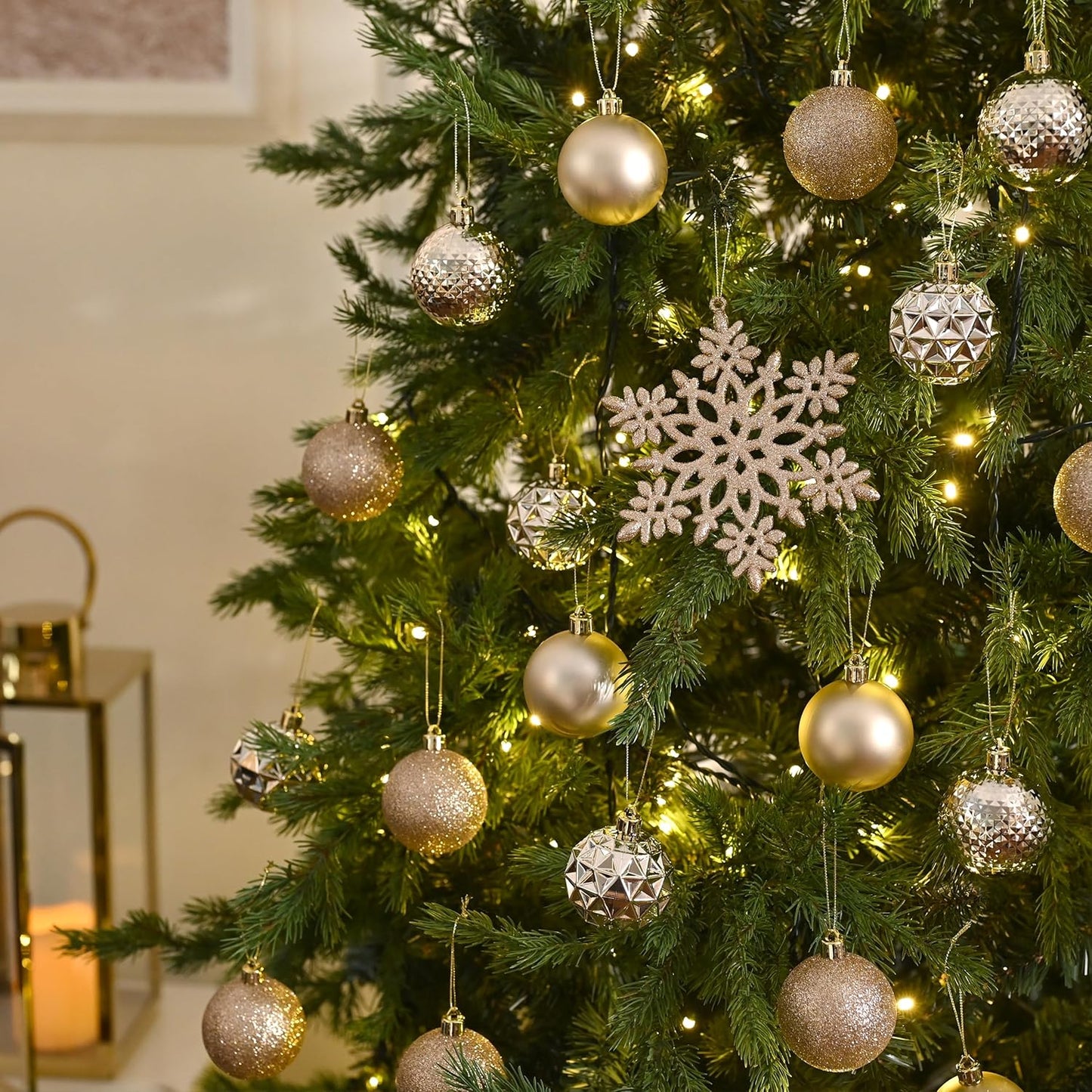 Valery Madelyn Christmas Tree Decorations Ornament Set for Fall Halloween, 50ct 2 Inches Champagne Shatterproof Christmas Ball Ornaments Hanging Xmas Holiday Party Decor