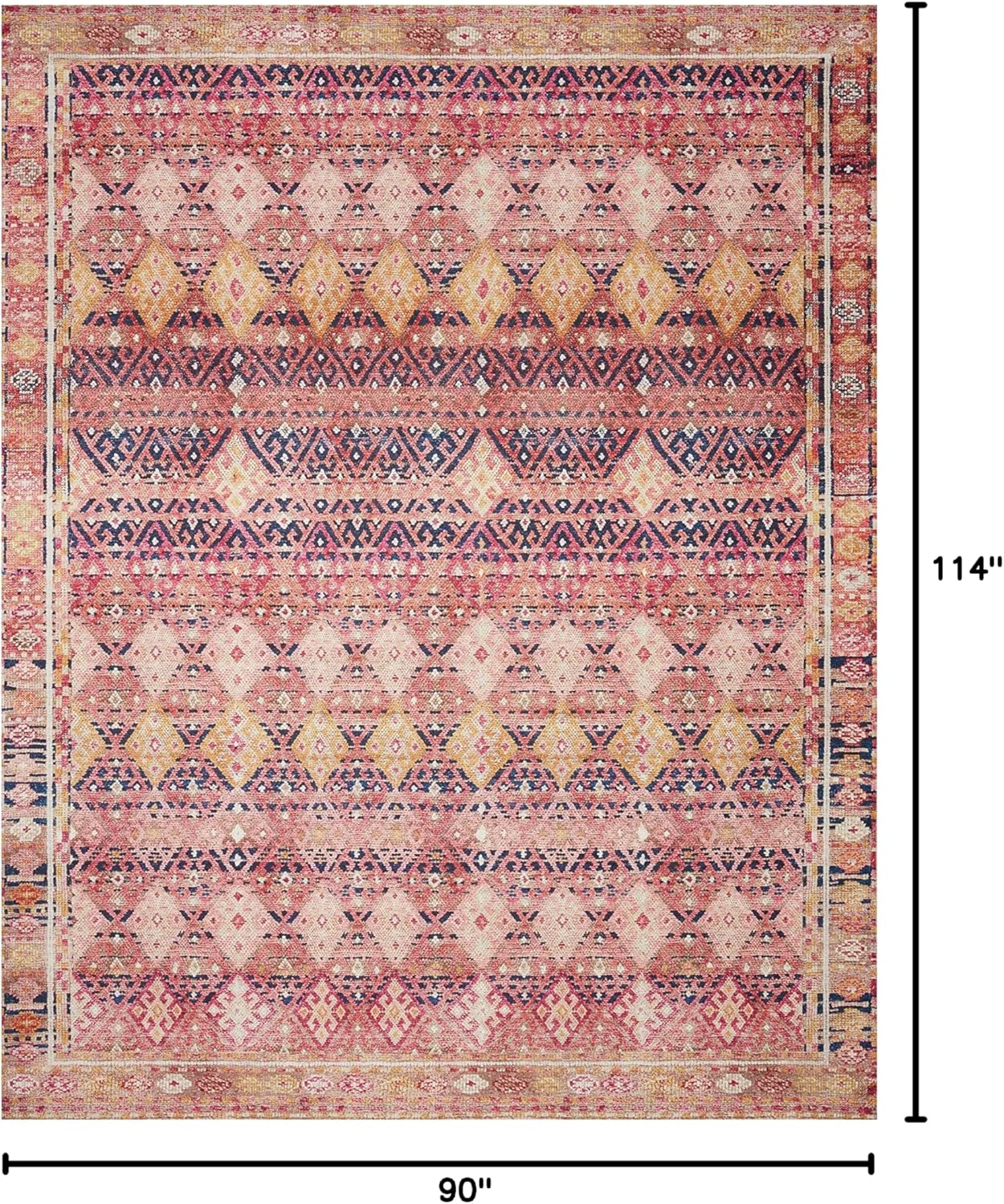 Loloi Layla Collection LAY-15 Magenta/Multi 7'-6" x 9'-6" .13" Thick Area Rug, Soft, Durable, Vintage Inspired, Distressed, Low Pile, Non-Shedding, Easy Clean, Printed, Living Room Rug