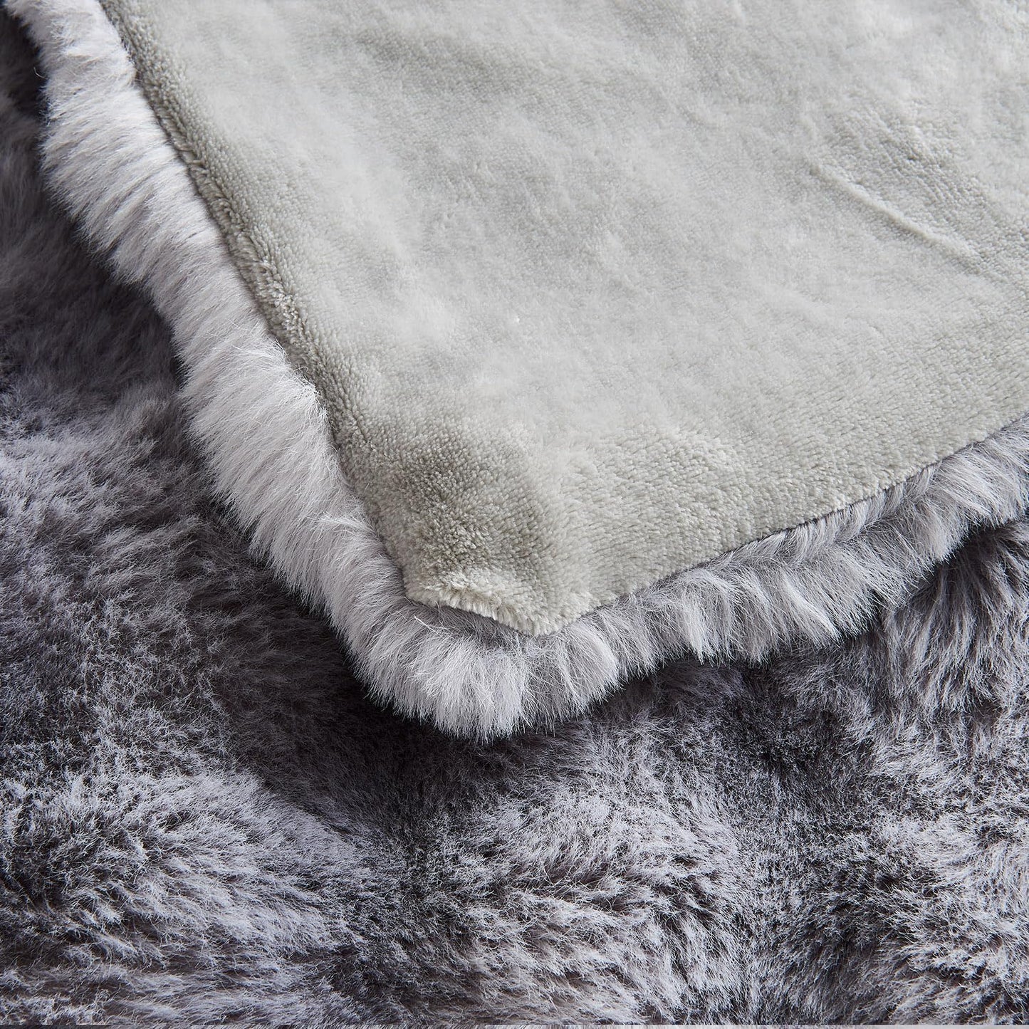 Lotus Karen Queen Size Faux Fur Blanket Tie-Dye Gray - Big Bubble Rabbit Fluff Throw for Bed Large Fluffy Fuzzy Cozy Thick Furry Plush Shaggy Blankets for Men 90x90 Inches