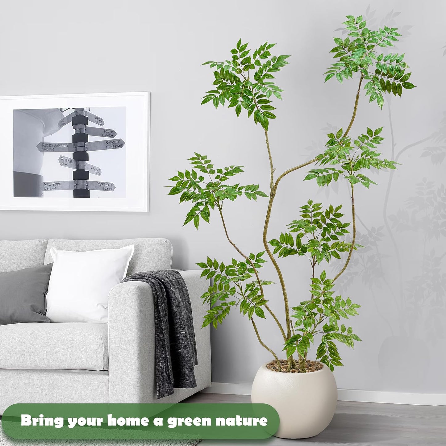 Artificial Mahonia Fortunei Tree 6ft,Tall Fake Plant Artificial Sumac Tree, Faux Plants Indoor Fake Plants Decor with Pots for Home Office Bathroom Bedroom Living Room Decorations Housewarming