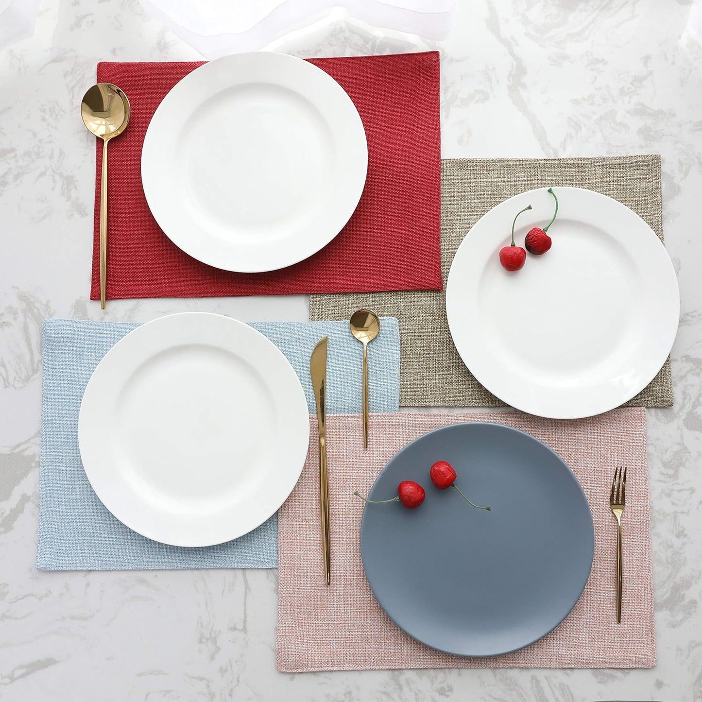 Home Brilliant Cloth Placemats Set of 8 Red Linen Placemats for Dinner Heat Resistant Dining Table Mats Kitchen Place Mats, Dark Red Burgundy