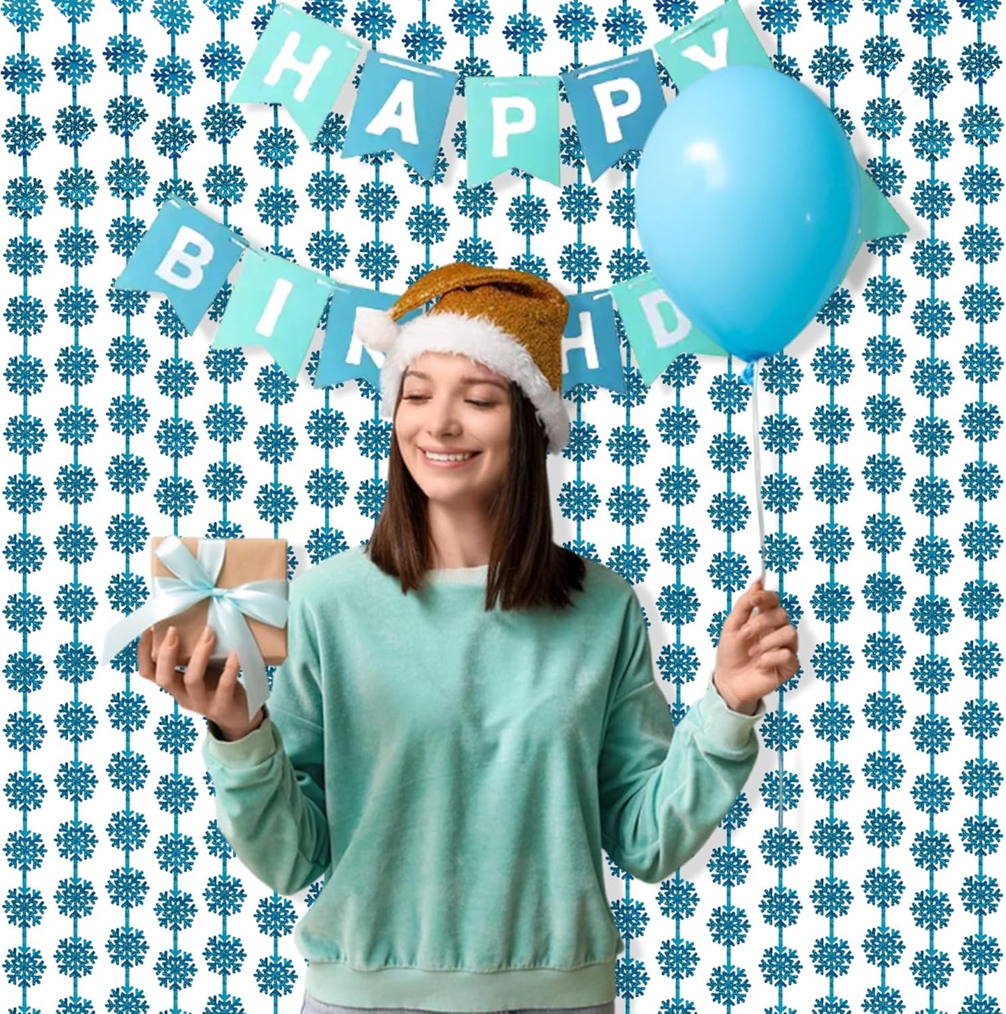 BRAVESHINE Blue Party Snowflake Backdrop - 2 Pack Hanging Foil Fringe Snow Flakes Party Streamers Curtain for Christmas Winter-Themed Frozen Birthday Baby Shower Holiday New Year Party Decorations