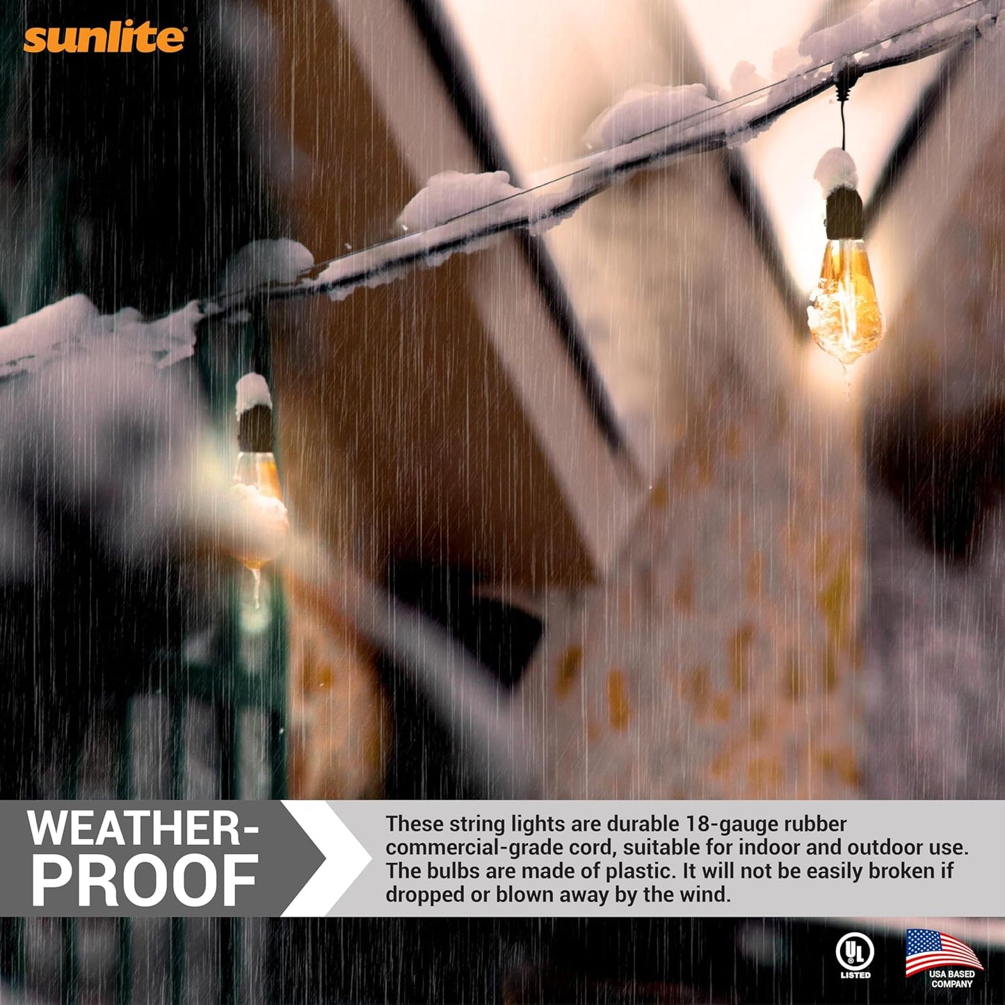 Sunlite 48ft Outdoor String Lights, 1.5W Commercial Grade, Waterproof, Linkable Strands, UL Listed, 15 Hanging Sockets, Shatterproof LED Edison Bulbs Included, 2700K Soft White