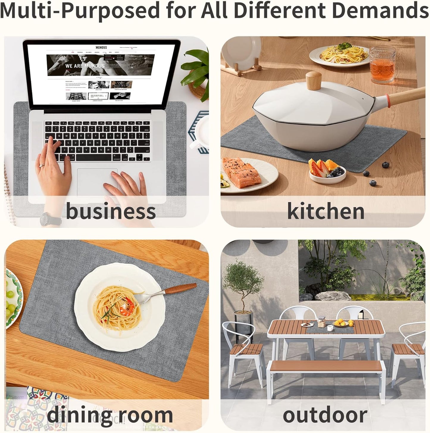 Maxpearl Faux Leather Placemats Set of 4 - Waterproof - Wipe Clean - Heat Resistant - Anti Slip Dining Table Place Mats, Suitable for Indoor & Outdoor Use, 17’’×12’’, Grey