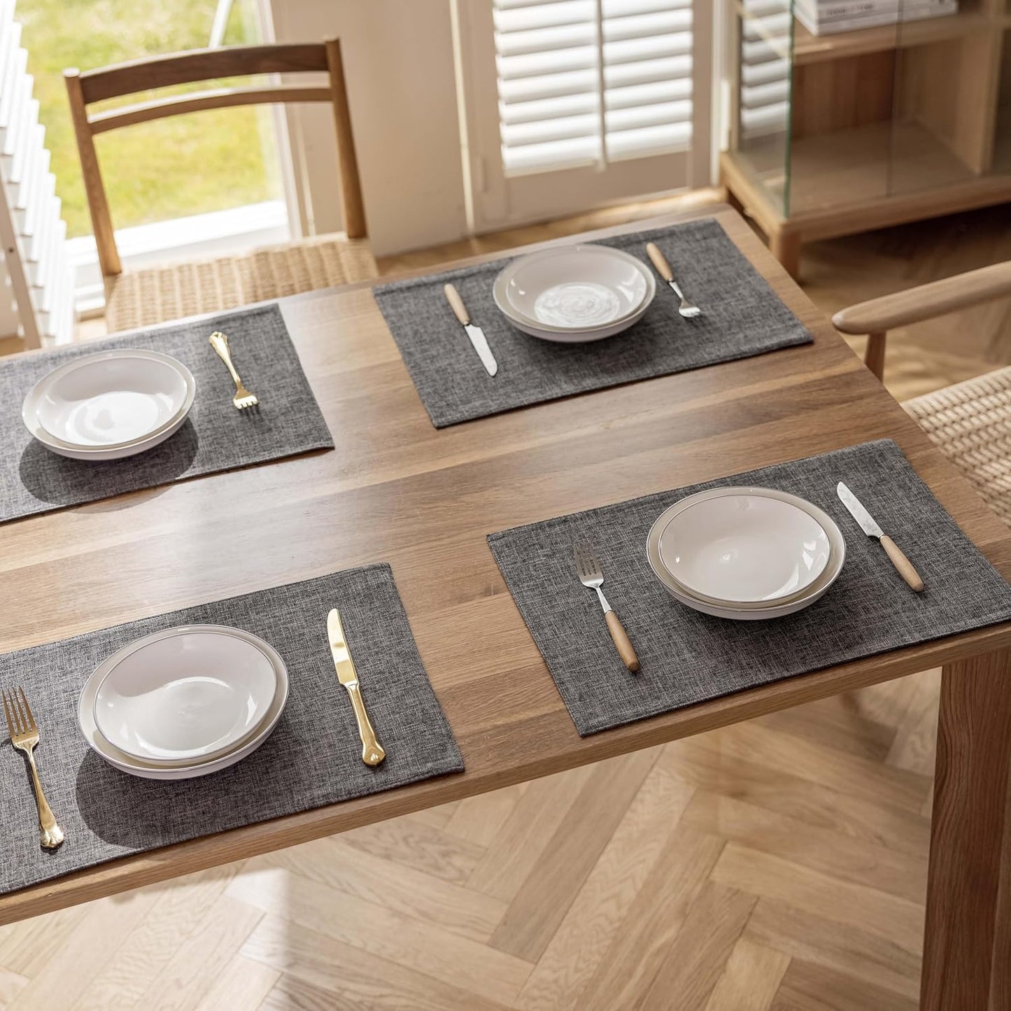 Demetex Placemats Table Mats Set of 4 Heat Resistant Washable Cloth Place Mats for Dining Table Holiday, Dark Grey