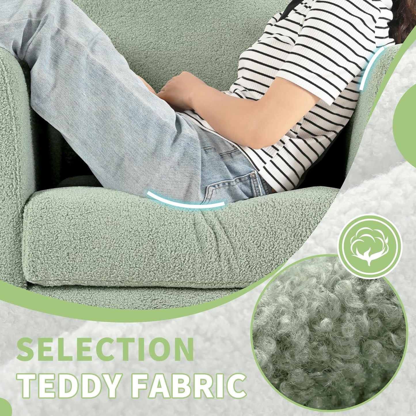 Barrel Accent Chair with Back Pillow, Large Teddy Upholstered Armchair with Solid Wood Legs Modern Reading Chairs for Living Room Bedroom