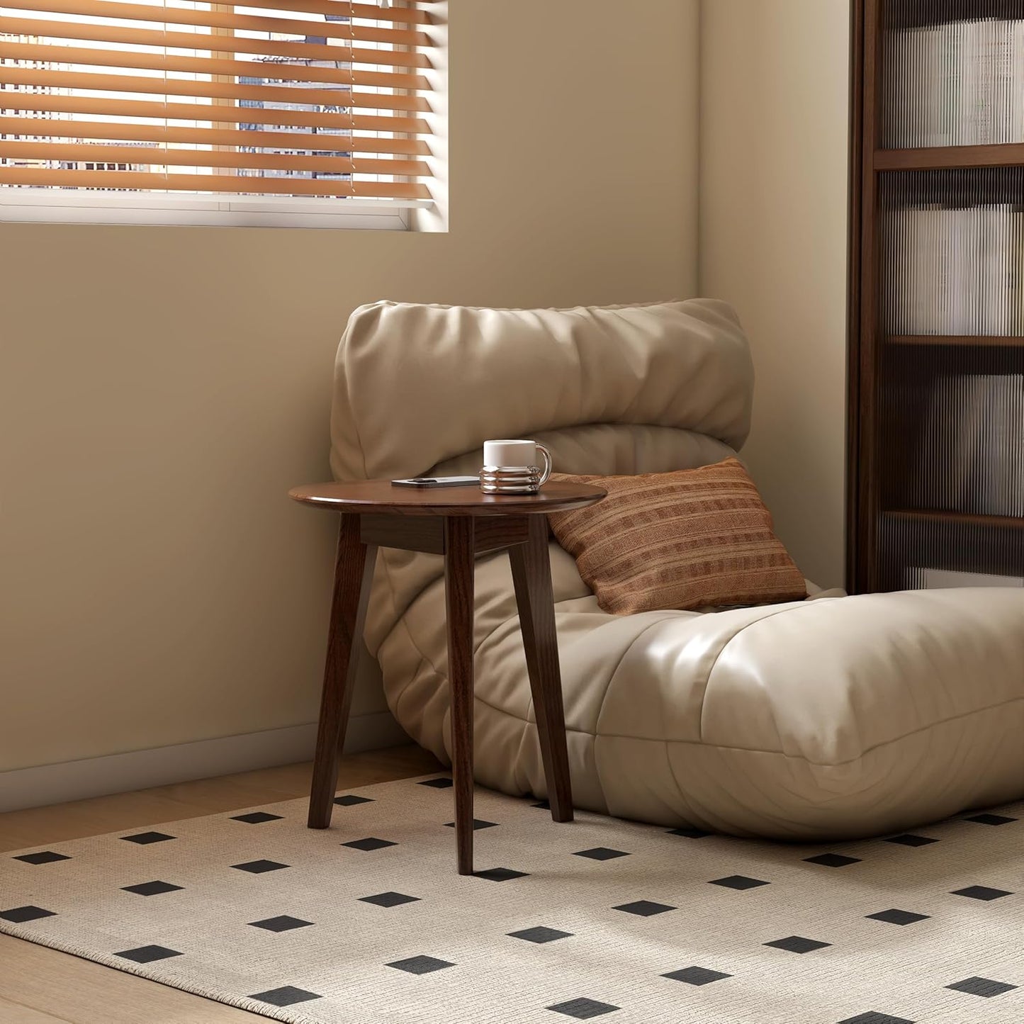 100% Solid Oak Round Side Table, Small Bedside Table for Small Spaces, Living Room End Table with Stable Frame, Modern Nightstand for Bedroom Couch, (Walnut, 17.71" D x 19.68" H)