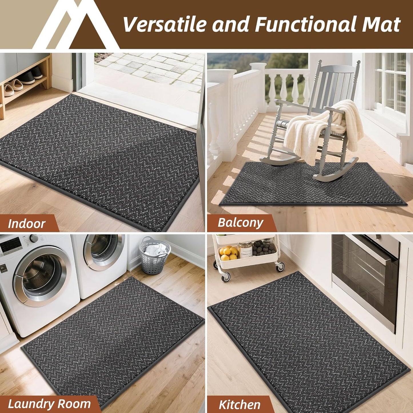 COSY HOMEER-Door-Mat 20" x 32" Non Slip Absorbent Entryway Rugs Dirt Trapper Doormats Washable Entrance Mats Low Pile Welcome Floor Mat for Front Back Door and Entry Mats,Dark Grey