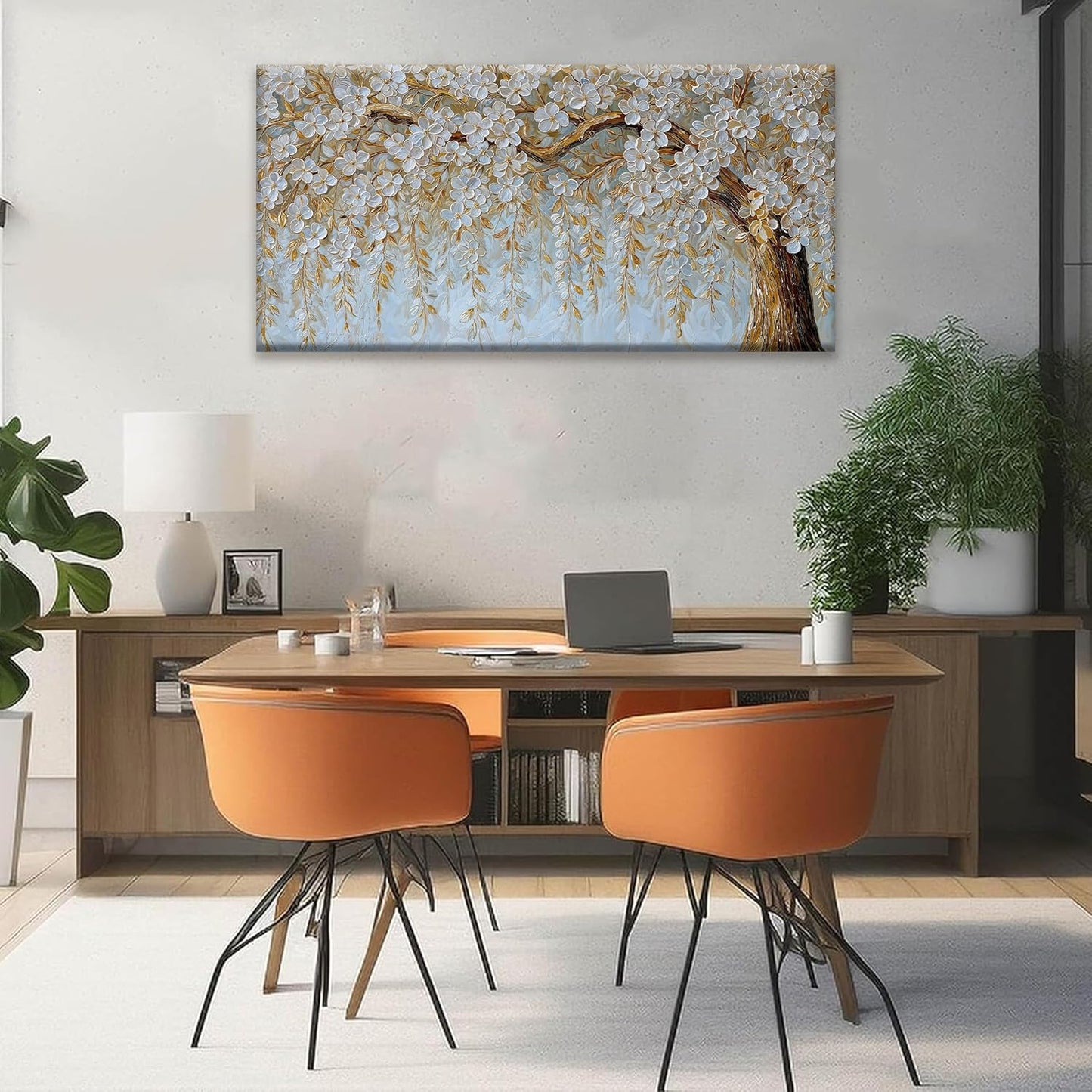 Wall Art Living Room Flower White Tree Wall Art Modern Canvas Art Wall Decor Home Wall Decor Suitable Picture For Bedroom Apartment Office Can Be Hung 24" X 48"