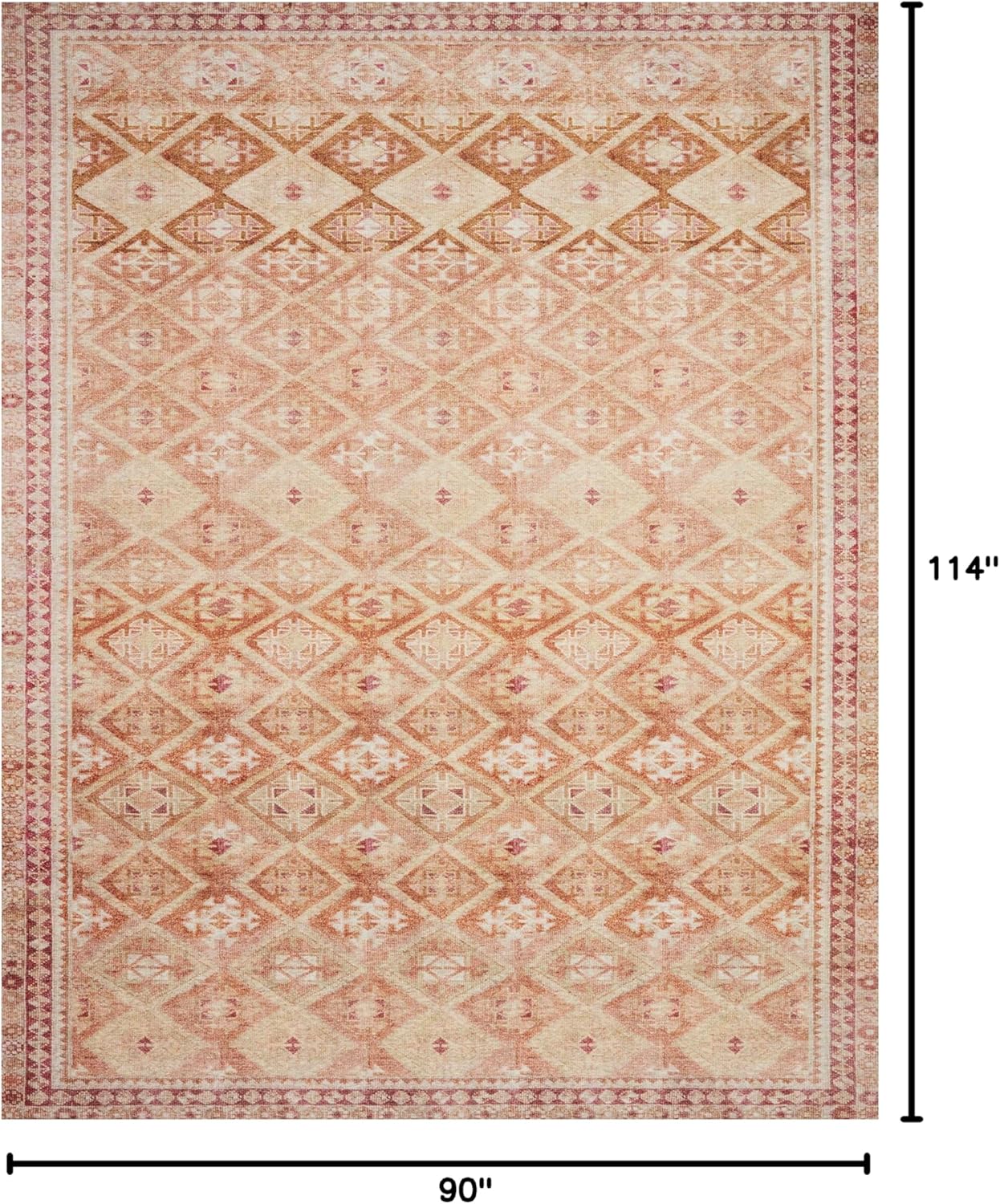 Loloi Layla Collection LAY-16 Natural/Spice 7'-6" x 9'-6" .13" Thick Area Rug, Soft, Durable, Vintage Inspired, Distressed, Low Pile, Non-Shedding, Easy Clean, Printed, Living Room Rug