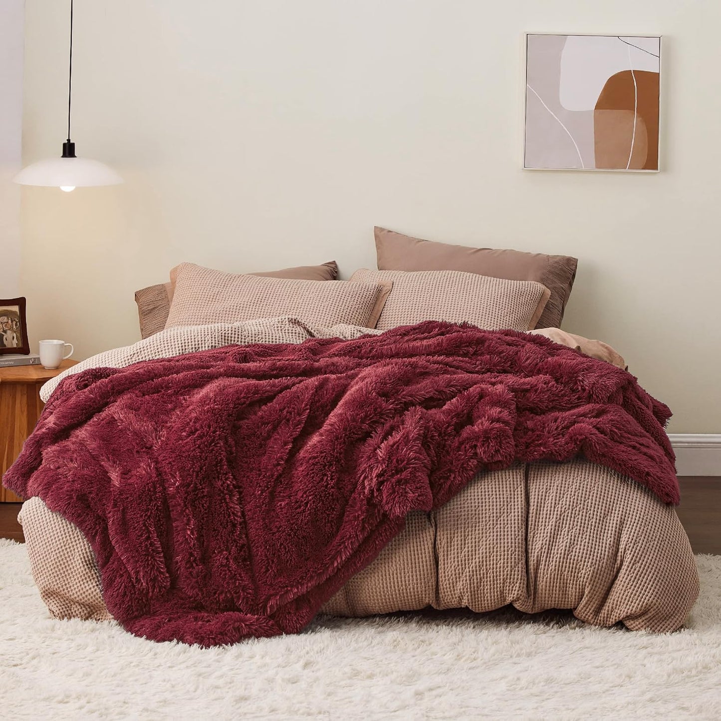 Bedsure GentleSoft Fluffy Burgundy Red King Size Blanket for Bed, Thick Soft Sherpa Faux Fur Fleece Bedding Fuzzy Plush Winter Warm Heavy Big Large King Blanket, Cozy Red Gifts for Men Women, 108x90
