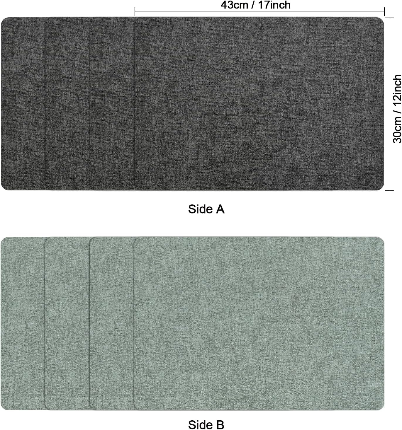 Myir JUN Dual Sided Faux Leather Placemats Set of 4 for Indoor Outdoor Dining Tables, Square Non-Slip Washable Wipeable Table Mats (Gray Sage Green)