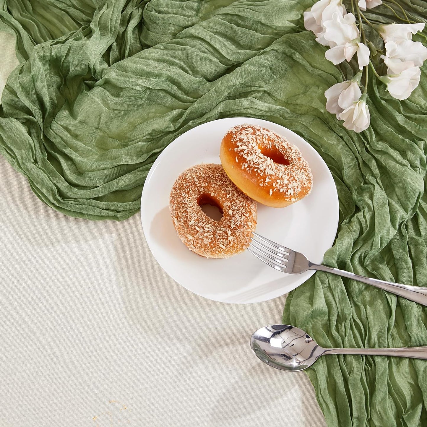 6 Pack Sage Green Cheesecloth Table Runner 10FT Long Boho Gauze Table Runner Rustic Sheer Runner for Wedding Bridal Baby Shower Birthday Party Table Decor Thanksgiving Christmas Decorations