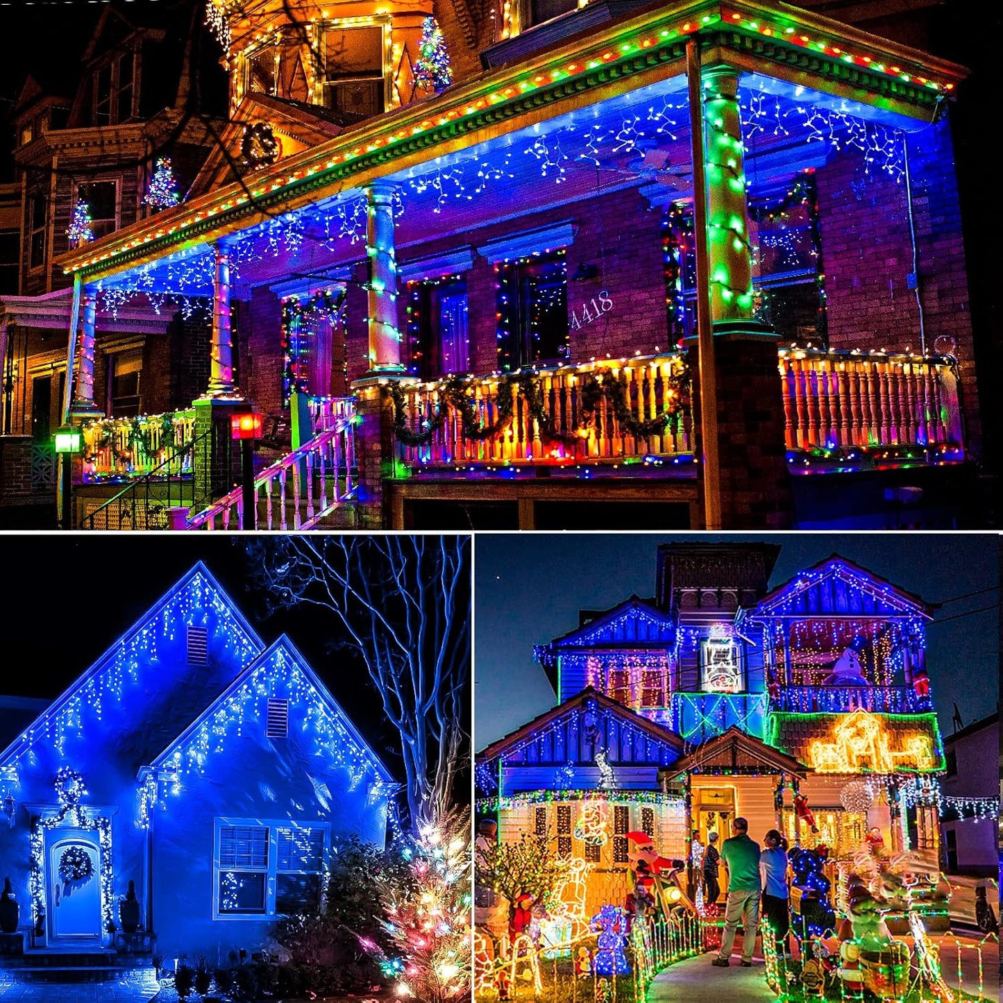 Icicle Christmas Lights Outdoor 99ft 1216 LED Icicle Lights for Outside 8 Modes with 228 Drops, Waterproof Plug in Blue Christmas Light for House Indoor Party Holiday Wedding Halloween Decorations