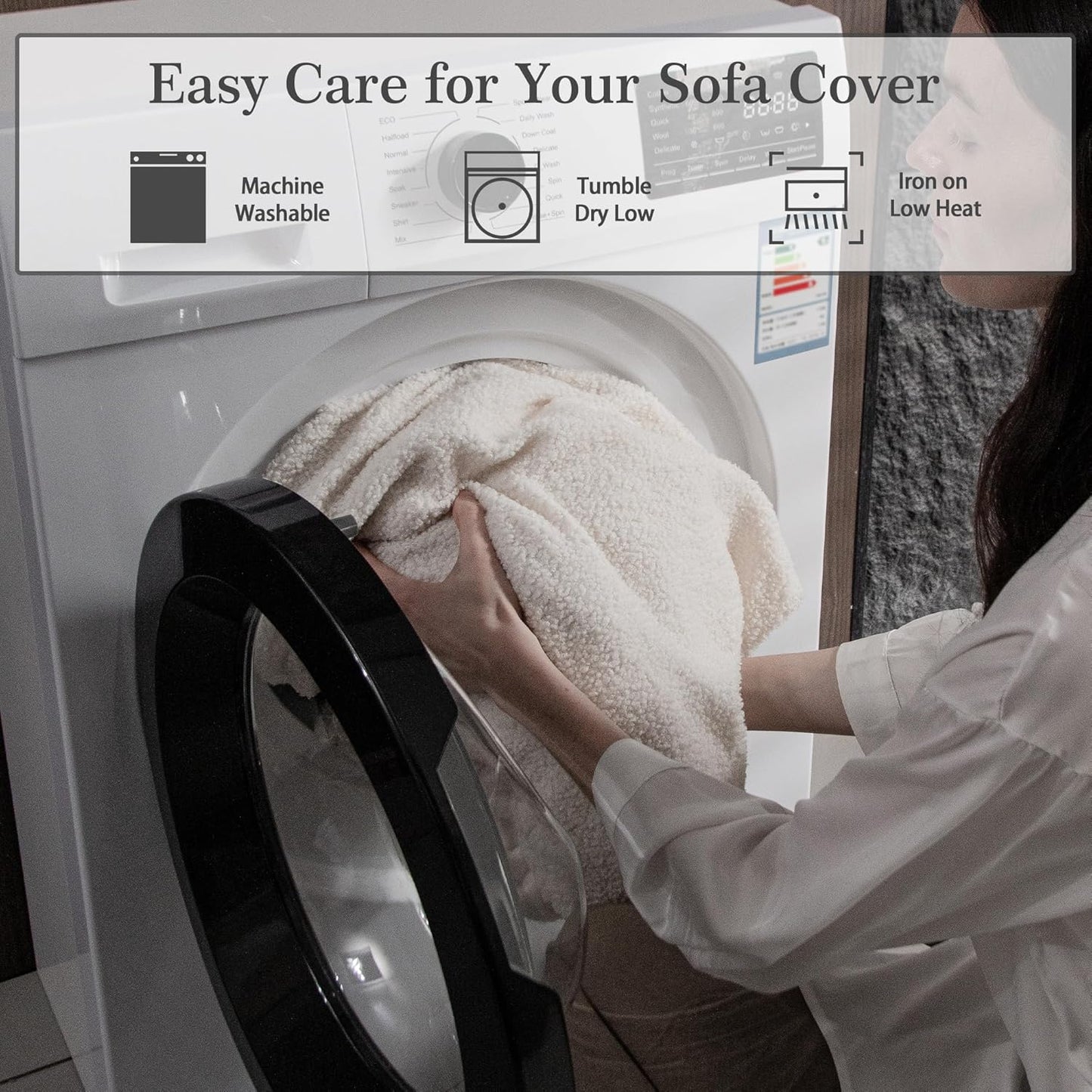 Couch Cushion Covers for Sectional Sofa, Stretch Soft Sofa Slipcovers Washable Wear-Resistant Universal Furniture Protector for Living Room(3 Seaters Covers, Ivory)