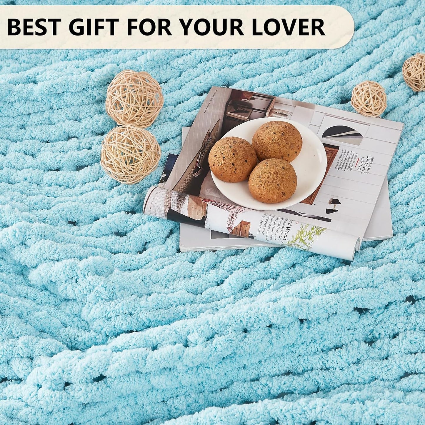 L'AGRATY Chunky Knit Blanket Throw - Soft Chenille Yarn Throw Blanket 40x50: Handmade Thick Cable Knit Crochet Blanke - Large Knit Blanket Chunky Rope Knot Throw Blanket for Couch Sofa Bed Home Decor