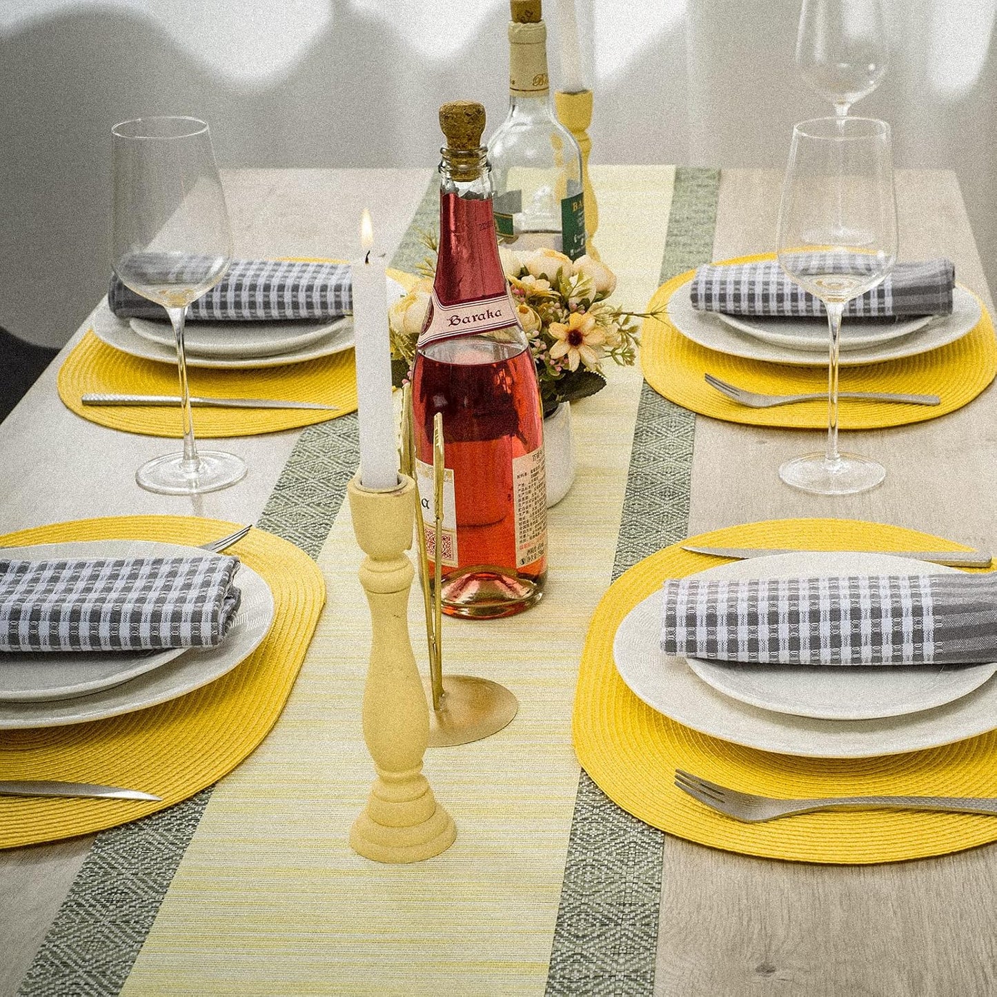 AHHFSMEI Placemats Set of 8 for Dining Table Washable Woven Vinyl Non-Slip 18x12 inches Placemat Heat-Resistant Durable Table Mats for Dining Table Easy to Clean (Yellow, 8)