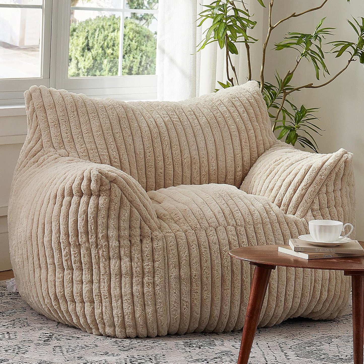 Giant Bean Bag Chairs for Adults with Filling Plush Fluffy Bean Bag Chairs for Teens with Armrests Comfy BeanBag Lazy Couch Sofa Chair for Bedroom Living Room Reading