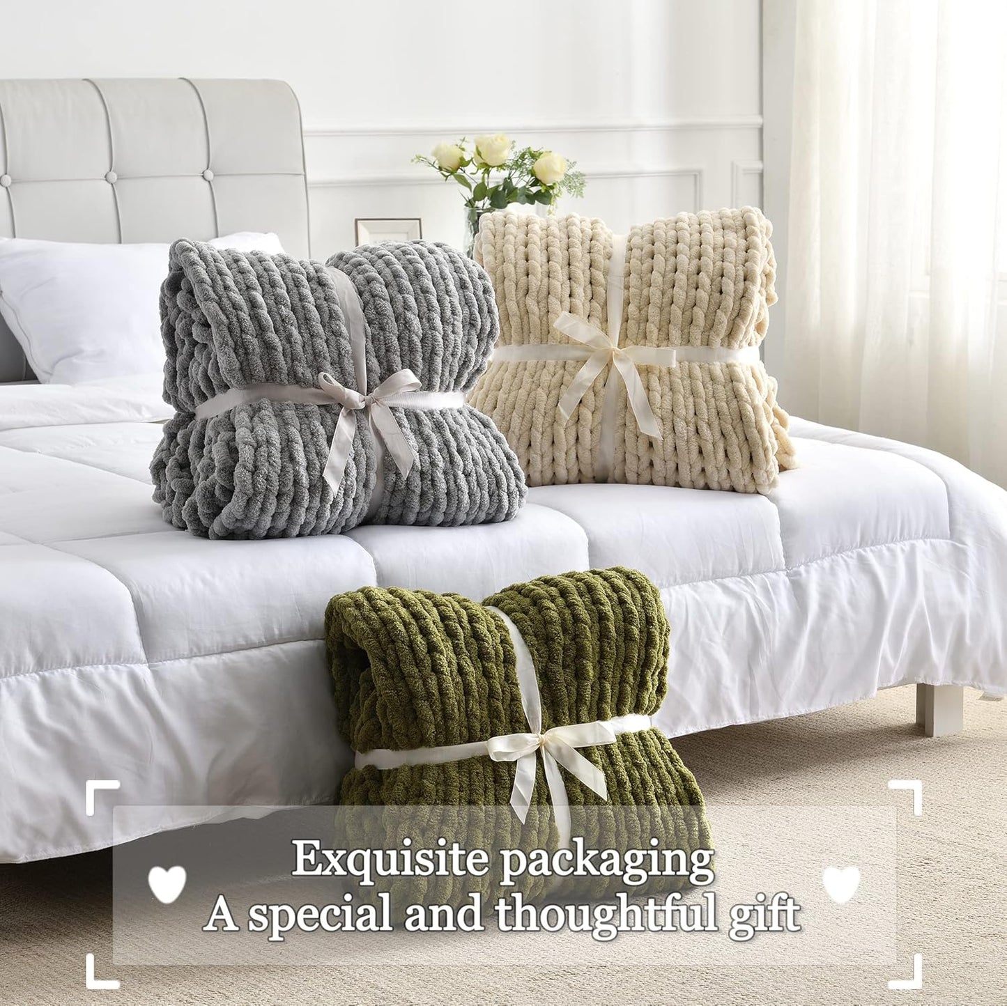 Maetoow Tighter Version Chenille Chunky Knit Blanket Throw (40×50 Inch), Handmade Warm & Cozy Blanket Couch, Bed, Home Decor, Soft Fleece Banket, Boho Thick Blankets and Giant Yarn Throws,Brown