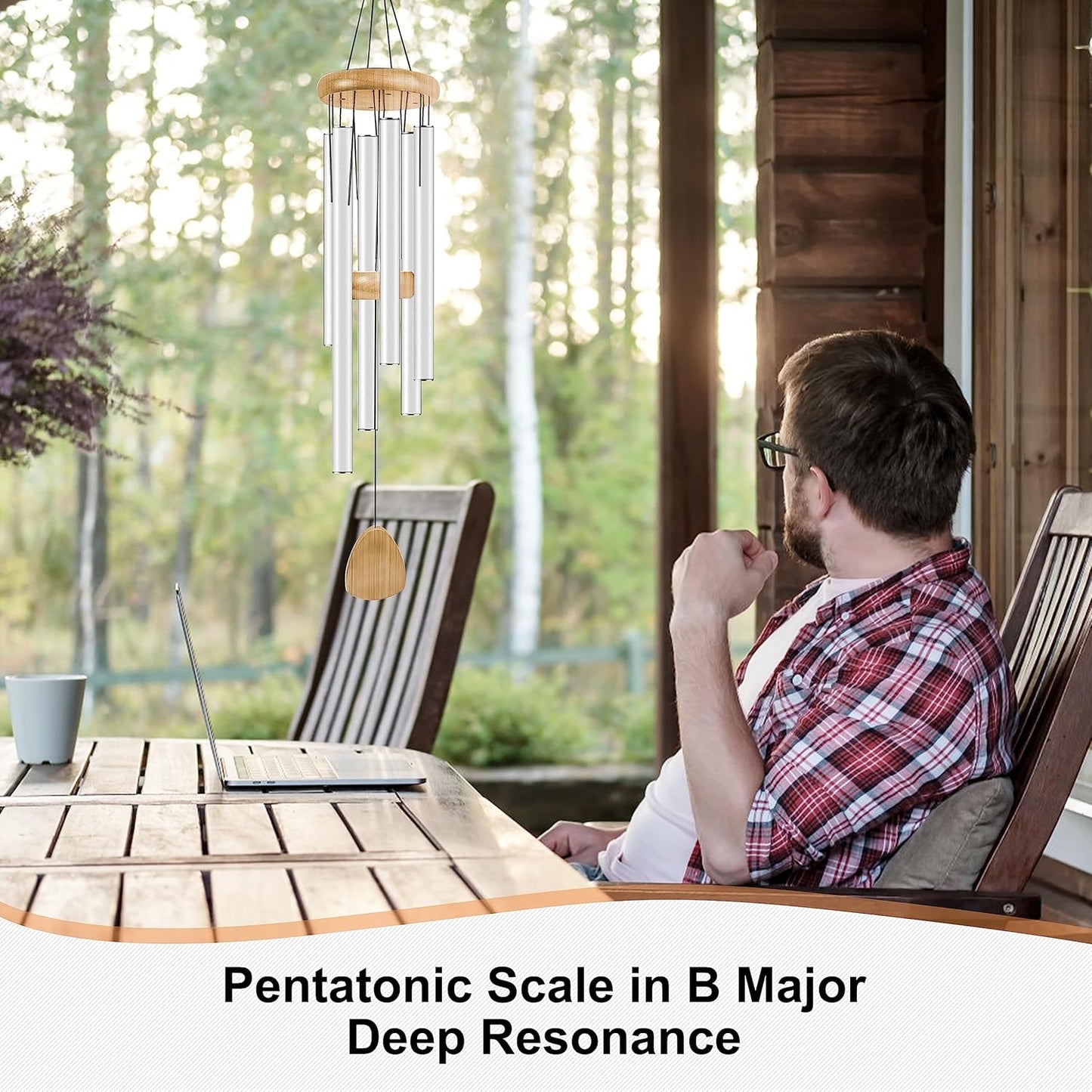 Large Aluminium Wind Chimes 37 Inches to Create a Zen Atmosphere Suitable for Outdoor, Garden, Patio Decoration. Classic Wind Chimes with Wind Catcher Suitable as A Gift for Unisex(White)