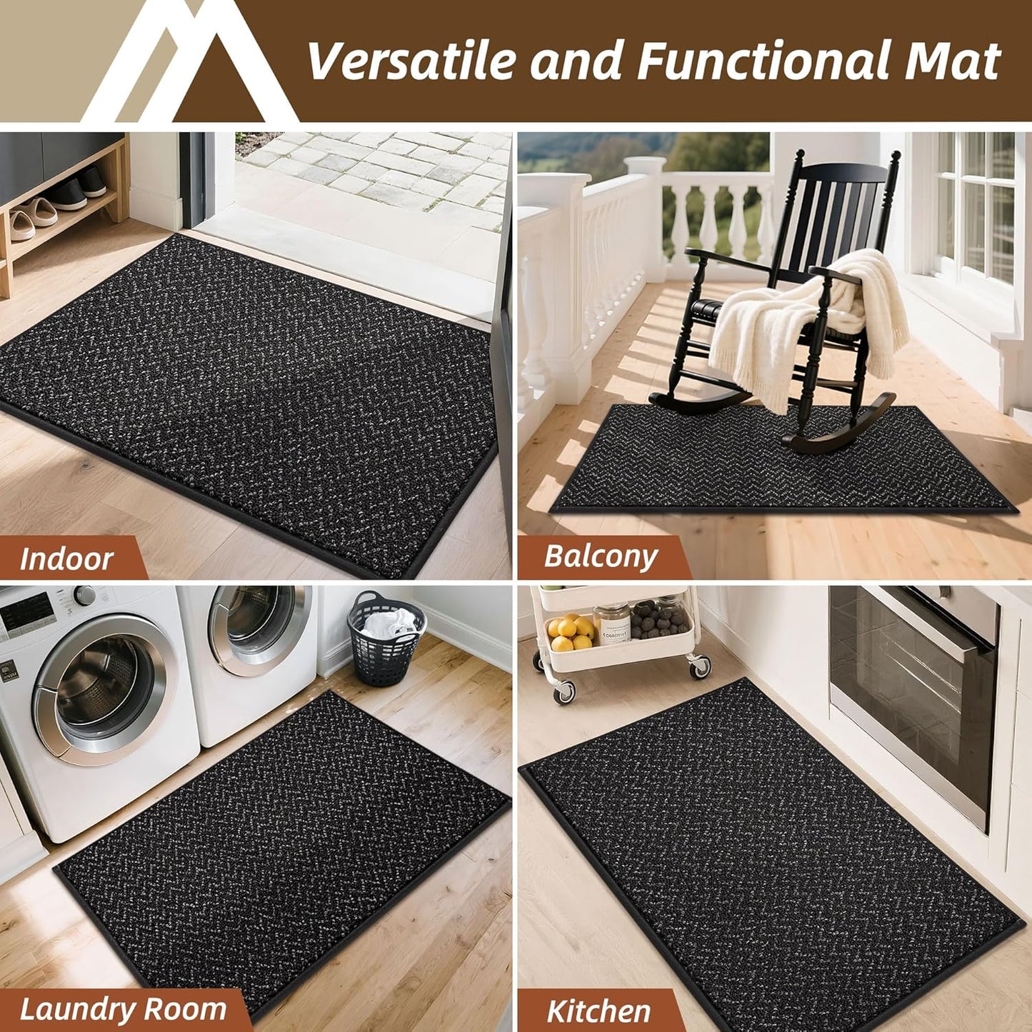 COSY HOMEER-Door-Mat 32"x48" Non Slip Absorbent Entryway Rugs Dirt Trapper Doormats Washable Entrance Mats Low Pile Welcome Floor Mat for Front Back Door and Entry Mats,Black