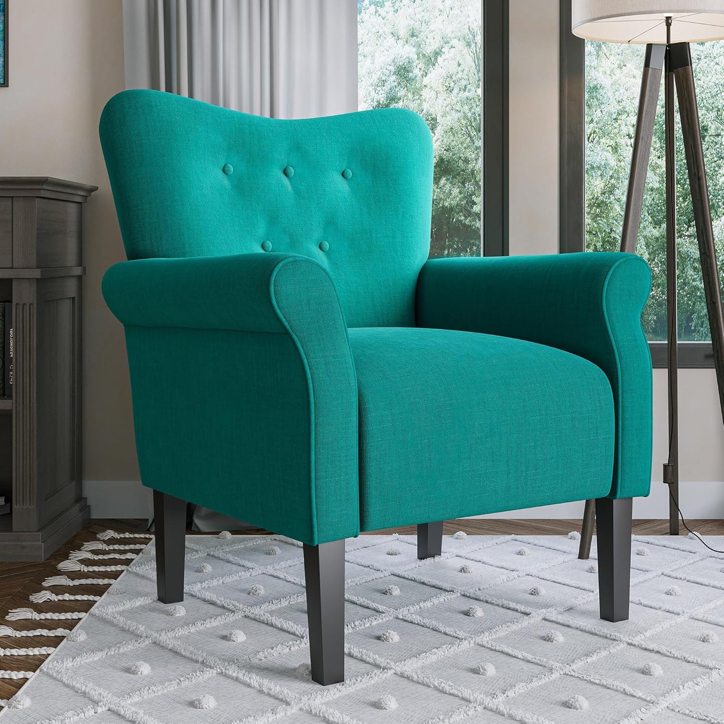 BELLEZE Modern Accent Chair for Living Room, High Back Armchair with Wooden Legs, Upholstered Wingback Chair Padded Armrest Single Sofa Club Chair for Living Room, Bedroom - Allston (Mallard Teal)