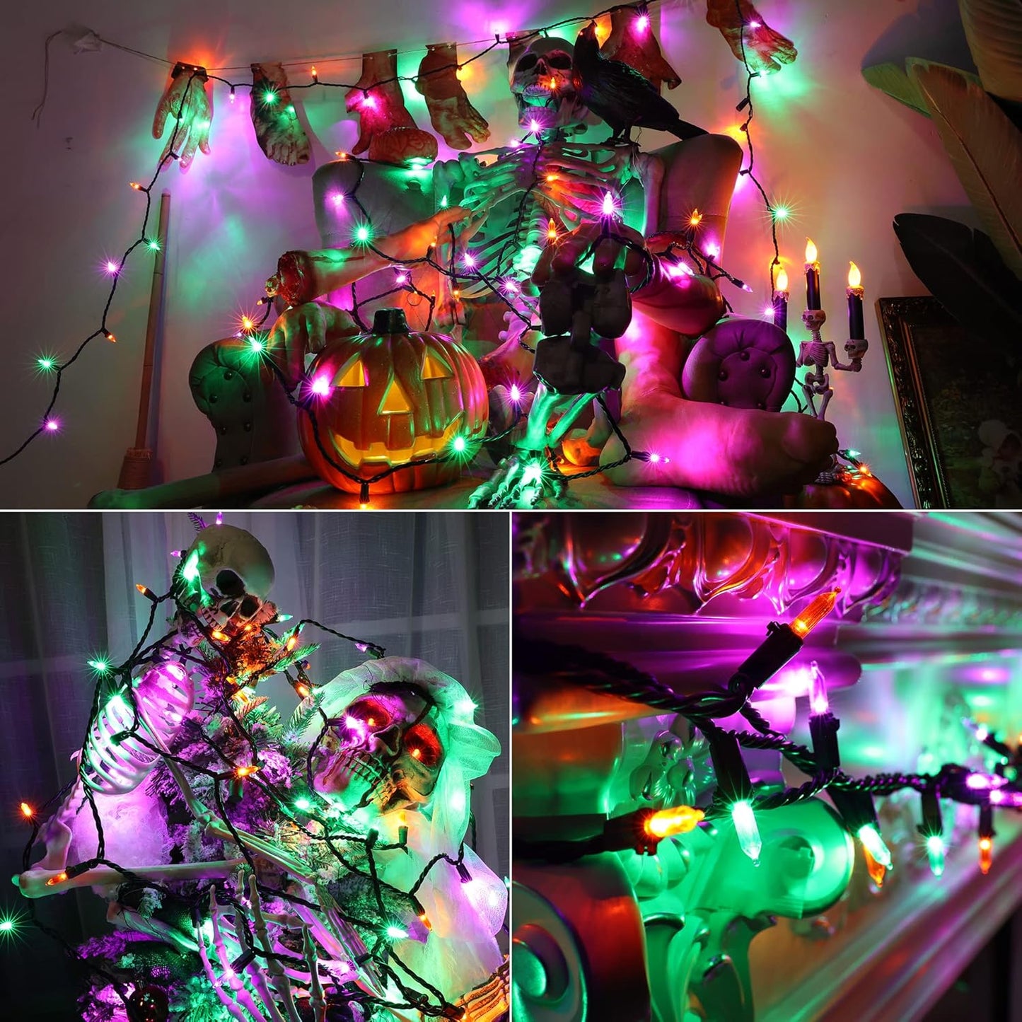 Brizled Purple Green Orange Halloween String Lights, 33ft 100 LED Halloween Lights Outdoor, 120V UL Listed Purple Orange String Light Connectable, Mini Tree Light Set for Holiday Tree Party Home Decor