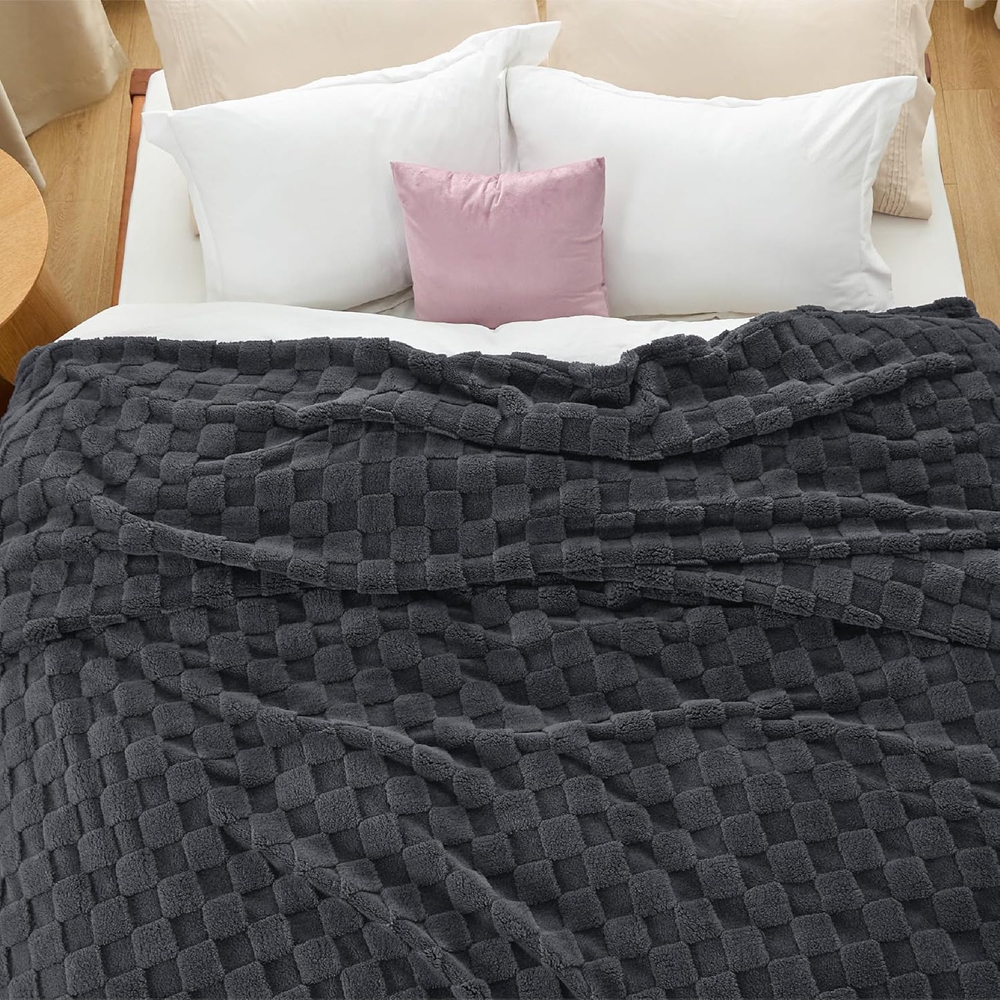 Bedsure GentleSoft Blankets Queen Size for Bed - Super Soft Cozy Blanket for Women Men Girls, Large Fuzzy Fleece Throw for Bedroom Decor, Dark Grey, 90x90 Inches