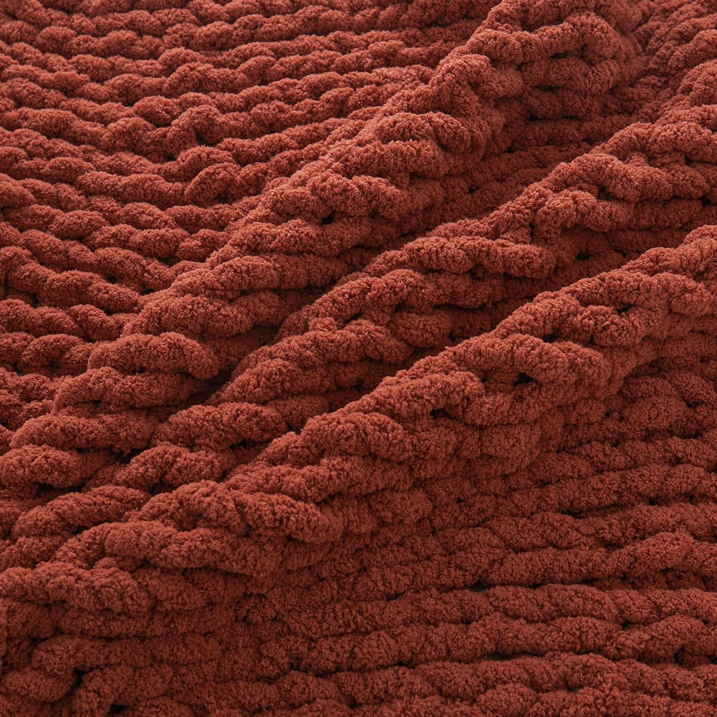 WESHIONGOO Chunky Knit Blanket Throw 40"*40“ Knitted Throw Blankets for Couch Bed Fluffy Soft Blanket with Jumbo Chenille Yarn Thick 100% Handmade(Rust)