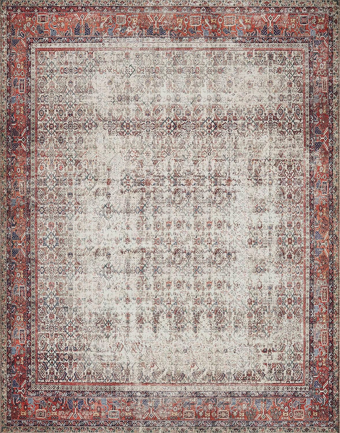 Loloi Layla Collection LAY-12 Ivory/Brick 3'-6" x 5'-6" .13" Thick Accent Rug, Soft, Durable, Vintage Inspired, Distressed, Low Pile, Non-Shedding, Easy Clean, Printed, Living Room Rug