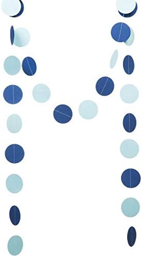 WEVEN Blue Paper Garland Circle Dots Party Garland Streamer Backdrop Hanging Decorations, 2.5" in Diameter, 20 Feet in Total