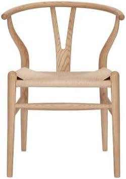 Wishbone Chair Natural Solid Wood Dining Chair/Hans Wegner Y Chair Rattan and Wood Accent Armrest Chairs - Ash Wood Chairs (Ash Wood + Natural Color)