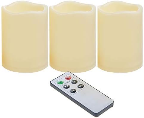 CANDLE CHOICE Waterproof Outdoor Battery Operated Flameless Candles with Remote Timer Plastic Flickering Fake Electric LED Pillars for Lantern Garden Wedding Christmas Decorations 3x4 Inches 3 PCS
