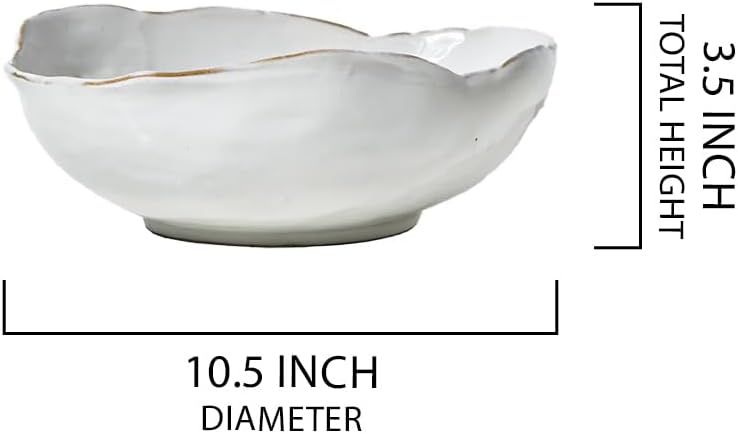 Serene Spaces Living Extra Large Free-Form Edge Glazed Ceramic Bowl - Fruit Basket, Dinnerware, Centerpiece for Weddings, Events, 10.5" Long, 8" Wide and 3.5" Tall, Set of 8