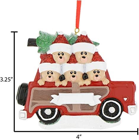 3D Road Trip Bears Family of 5 Ornament 2025 Personalized Family Christmas Ornaments 2025 | Snowy Tree Red Truck Personalized Tree Ornaments for Grandchildren, Siblings & Grandkids of Five Ornament