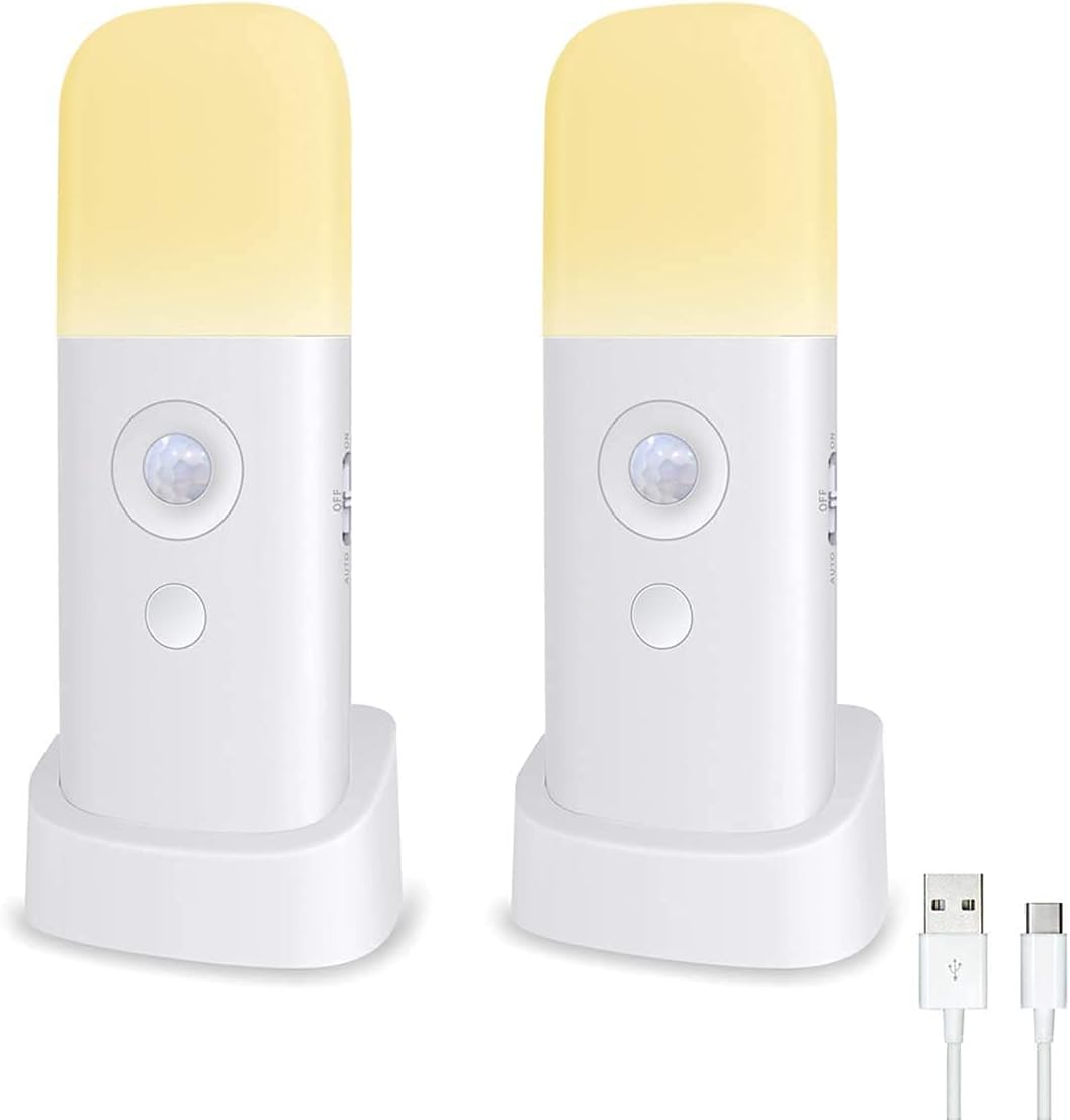 Motion Sensor Night Light Indoor, 2000mAh Battery Operated Lights, Cordless Table Lamps for Kids, 5 Stages Dimmable LED Nursery Night Lights for Bedroom, Bathroom, Hallway