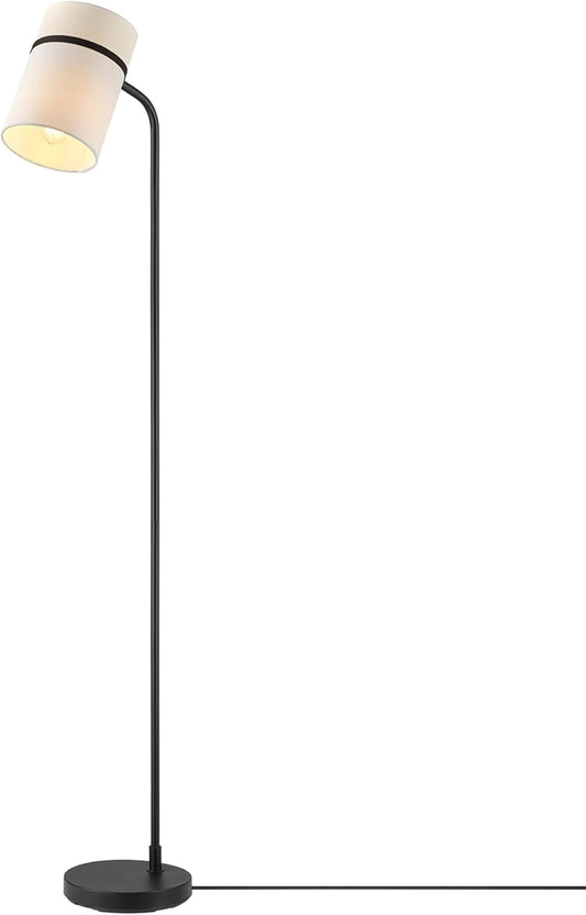 GLOBE Electric 61000145 62" Floor Lamp, Matte Black, White Fabric Shade, in-Line of/Off Foot Switch, 6-Foot Black Cord, Reading Light, Bedroom, Living Room, Home Decor
