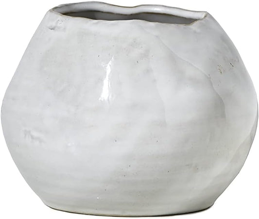 Serene Spaces Living Glazed Ceramic Fishbowl Vase- Centerpiece for Vintage Weddings, Events, Measures 4" Tall and 5" Diameter