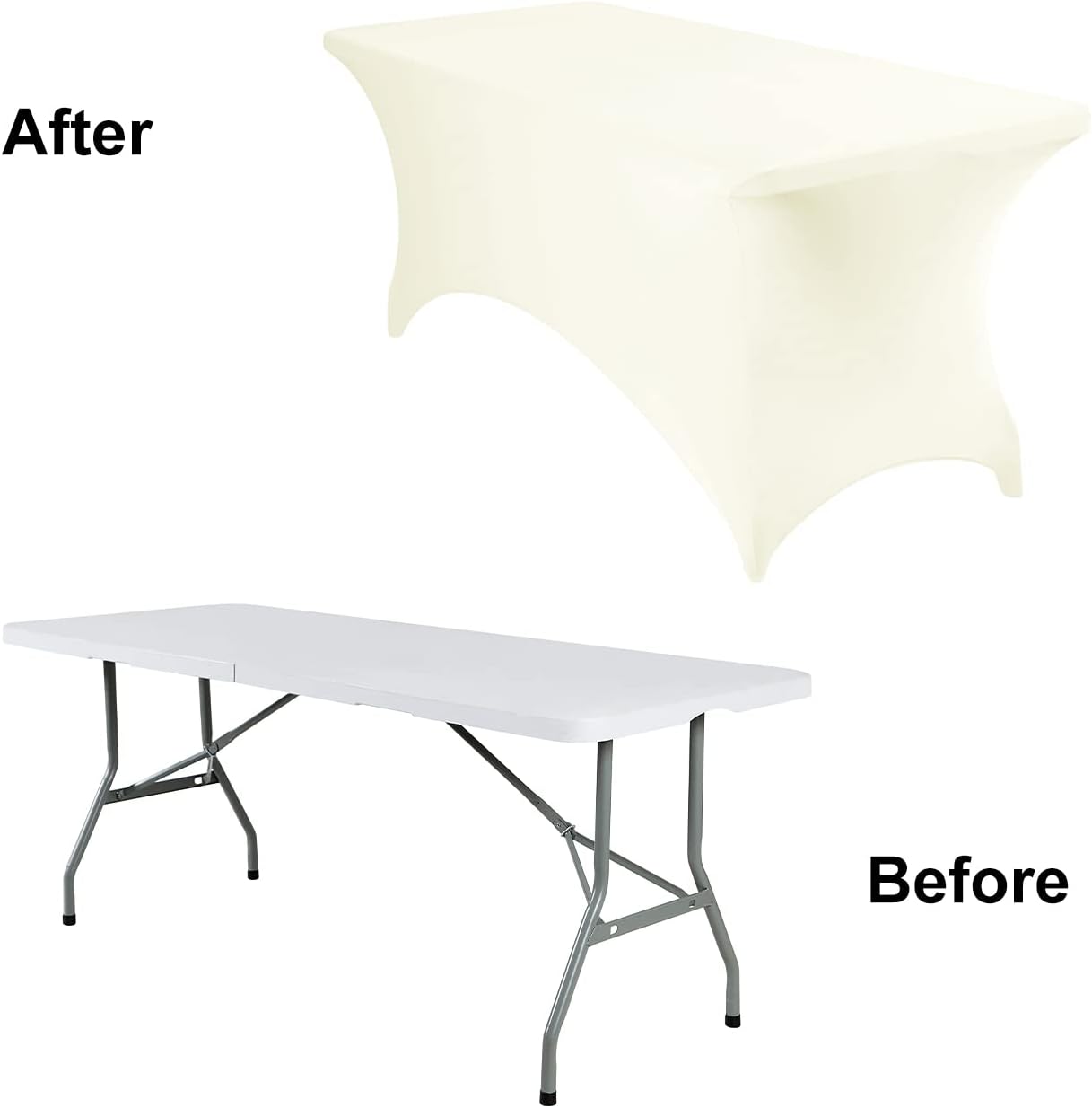 2Pack Spandex Waterproof Table Covers 6ft，Spandex 6ft Waterproof Table Cover for Party,Wedding, Banquet, and Events(Ivory)