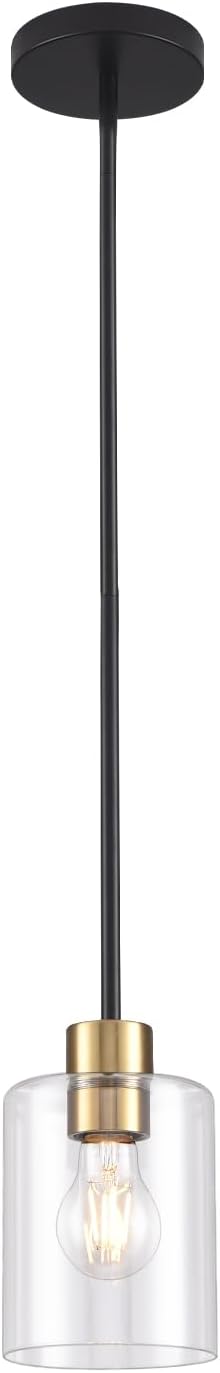 Black Brass Pendant Lights Kitchen Island - Clear Glass Pendant Light Fixture Multiple Stems Rods 3 Units 12 Inch 3 Units 4 Inch (1 Pack Black Brass Downrod)