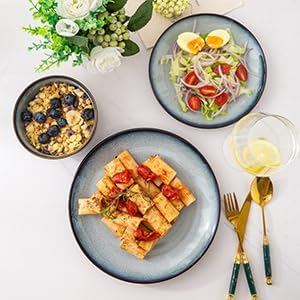 LERATIO Ceramic Dinnerware Sets for 4,Stoneware Coupe Plates and Bowls Sets,Highly Chip and Crack Resistant | Dishwasher & Microwave & Oven Safe Dishes set,Reactive Glaze Dinnerware- Service for 4