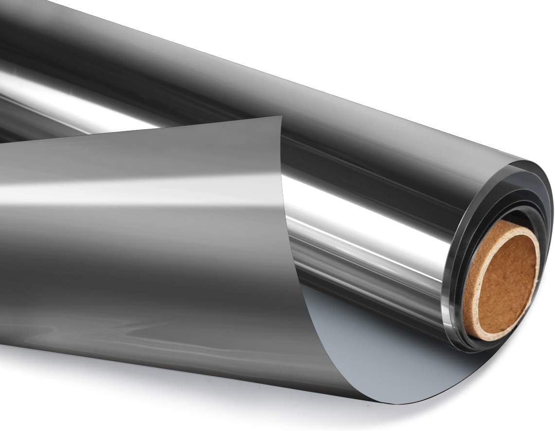 HIDBEA One Way Privacy Window Film, Daytime Mirror Reflective Heat Control UV Sun Blocking Non-Adhesive Static Cling Window Tint for Home and Office (Black-Silver, 35.4 Inch x 32.8 Feet)