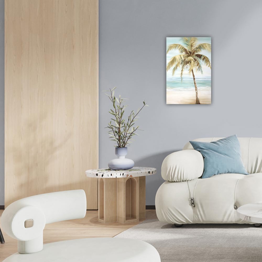 LURENCZH Tropical Beach Canvas Wall Art Seaside Palm Tree Picture Wall Decor Ocean Scenery Painting Prints for Bathroom Decor Framed(Beach-1,24.00" x 36.00")